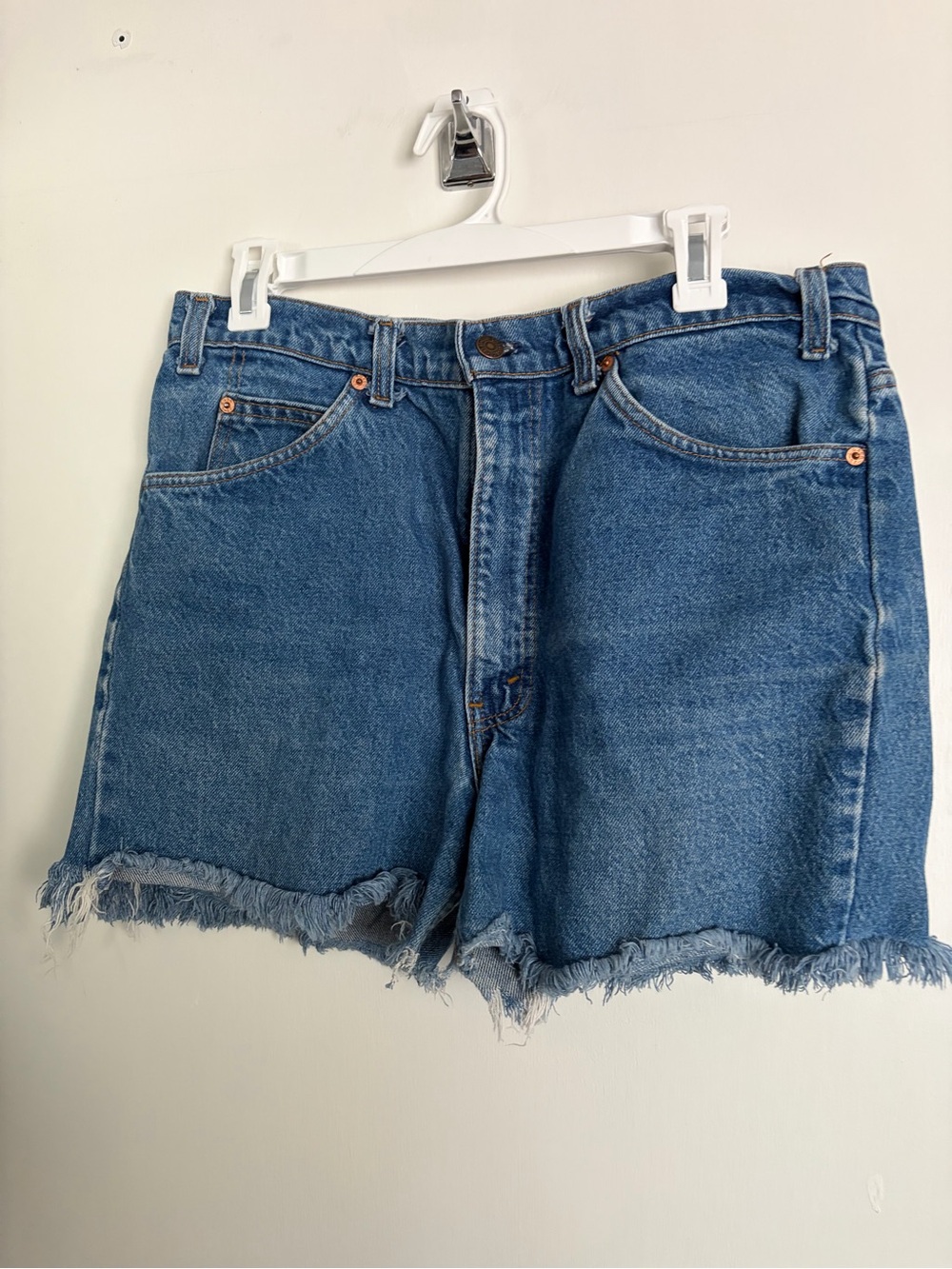 Levi's Mid-Blue High-Rise Cutoff Jean Shorts
